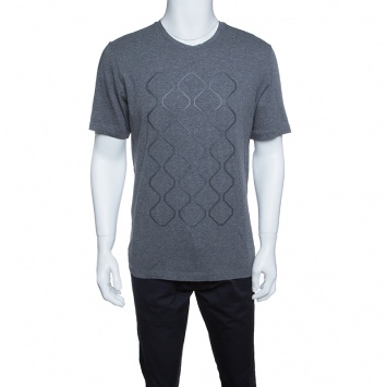 Pre Owned Z Zegna Grey Cotton Geometric Pattern Crew Neck T-Shirt M