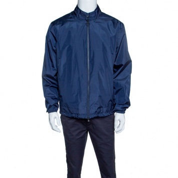 Pre Owned Z Zegna Travel Concept Navy Blue Water Resistant Zip Front Jacket L