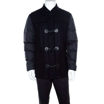 Pre Owned Z Zegna Navy Blue Wool Panel Detail Puffer Down Jacket M