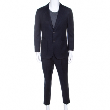 Pre Owned Z Zegna Navy Blue Wool Techmerino Slim Fit Suit M