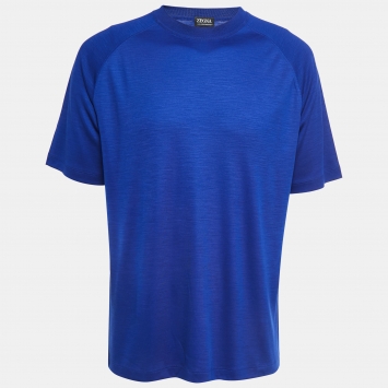 Pre Owned  Zegna Blue Wool Crew Neck Half Sleeve T-Shirt XL