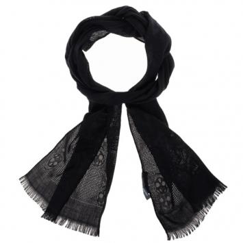 Pre Owned Alexander McQueen Black Silk and Wool Skull Scarf