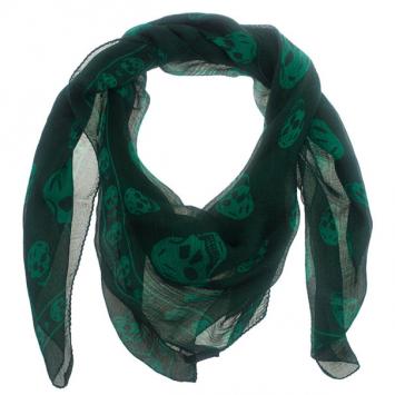 Pre Owned Alexander McQueen Green Chiffon Skull Scarf