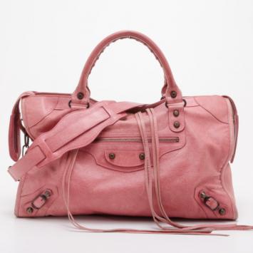 Pre Owned Balenciaga Framboise Leather Motorcycle City Bag 