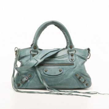 Pre Owned Balenciaga First Lambskin Blue Handbag