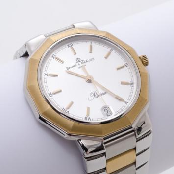 Pre Owned Baume & Mercier Riviera Two Tone 18K Gold & Stainless Steel Wristwatch Mens 