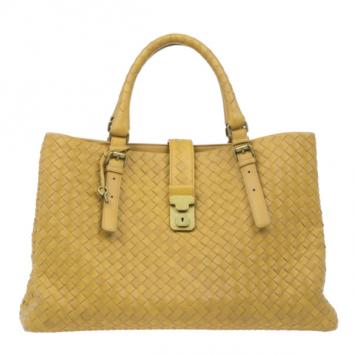 Pre Owned Bottega Veneta Mustard Leather Roma Intrecciato Tote