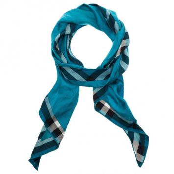 Pre Owned Burberry Blue Silk Novacheck Stole