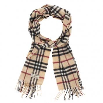 Pre Owned Burberry Beige Novacheck Cashmere and Wool Scarf