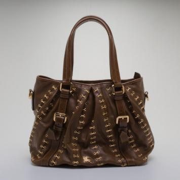 Pre Owned Burberry Lowry Metal Stitch Tote