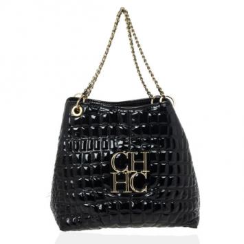 Pre Owned Carolina Herrera Black Patent Quilted Tote