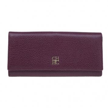 Pre Owned Carolina Herrera Burgundy Leather Continental Flap Wallet