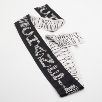 Pre Owned Chanel Black and White Printed Silk Scarf