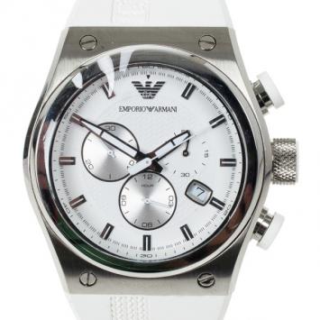 Pre Owned Emporio Armani White Stainless Steel AR6103 Men's Wristwatch 44MM