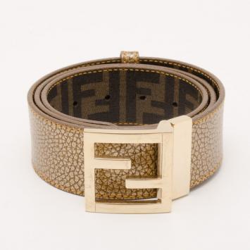 Pre Owned Fendi Metallic Leather Belt  with Gold Fendi Logo Buckle