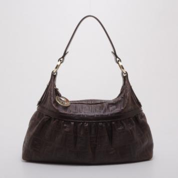 Pre Owned Fendi Brown Leather Monogram Chef Hobo 