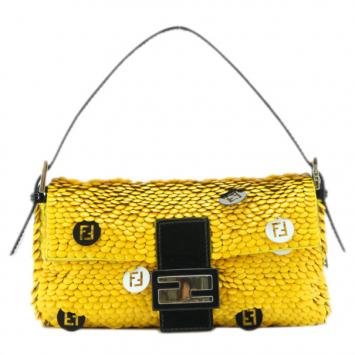 Pre Owned Fendi Enamel Charmed Yellow Evening Baguette