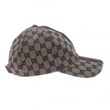Pre Owned Gucci Navy GG Canvas Web Detail Baseball Cap Size M