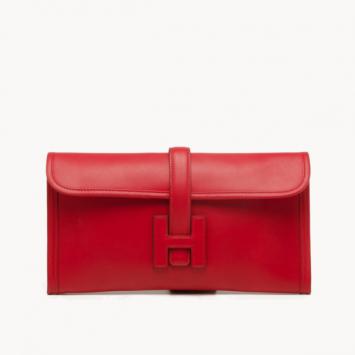 Pre Owned Hermes Jige Clutch Red Box Calf