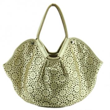 Pre Owned Jimmy Choo Gold Metallic Perforated Leather Star Tote