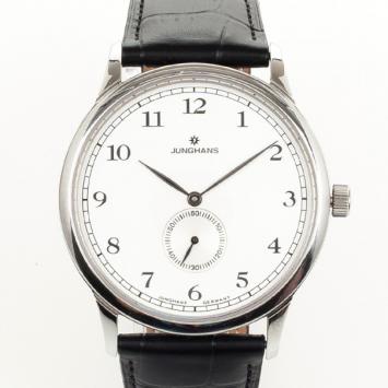 Pre Owned Junghans White SS Leather Mens Wristwatch 40 MM