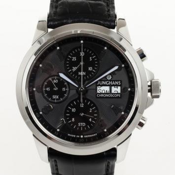 Pre Owned Junghans Chronoscope SS Leather Mens Wristwatch 42 MM