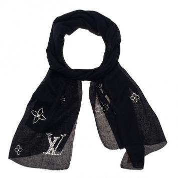Pre Owned Louis Vuitton Black Swarovski Crystal Monte Carlo Cashmere Stole