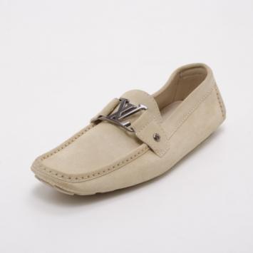 Pre Owned Louis Vuitton Cream Suede Monte Carlo Driving Loafers Size 41