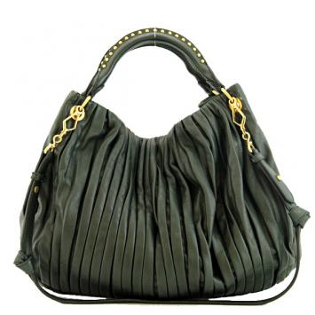 Pre Owned Miu Miu Bosco Leather Plisse  Tote Bag