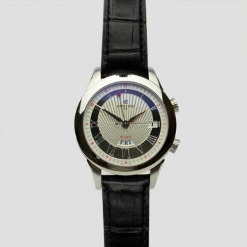 Pre Owned Perrelet Cream Stainless Steel Leather Alarm Round Mens Watch 42 MM