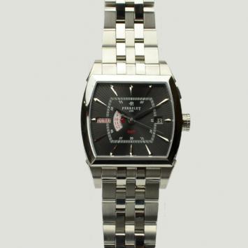 Pre Owned Perrelet Black Stainless Steel GMT Tonneau Mens Watch 38 MM