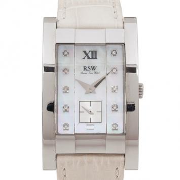 Pre Owned Rama Swiss Watch 9920 Mother of Pearl SS eather Womens Wristwatch 30 MM