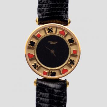 Pre Owned Robergé Casino 18 K Yellow Gold Black Womens Wristwatch 30 MM 
