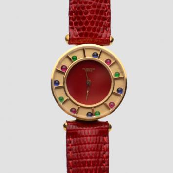 Pre Owned Robergé Red Casino 18 K Yellow Gold Red Women Wristwatch 30 MM 