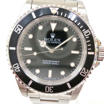 Pre Owned Rolex Submariner Non Date Wristwatch Black Silver Mens 