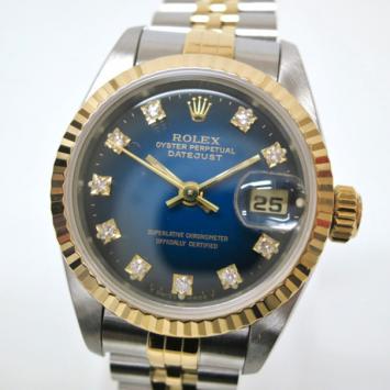 Pre Owned Rolex Date Just 10P Wristwatch SS YG Blue Gradation Ladies