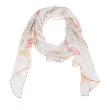 Pre Owned Salvatore Ferragamo White Floral Silk Stole