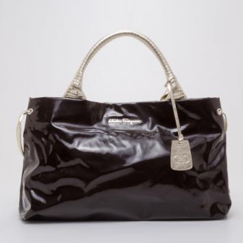 Pre Owned Salvatore Ferragamo Laser Cut Patent Tote 