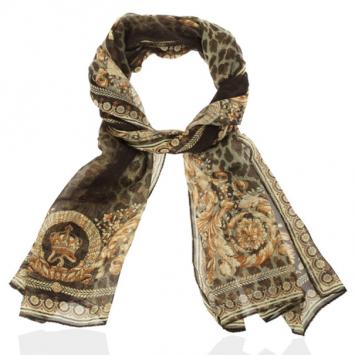 Pre Owned Versace Leopard Print Silk Oblong Scarf