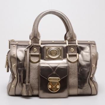Pre Owned Versace Metallic New Madonna Boston Bag 