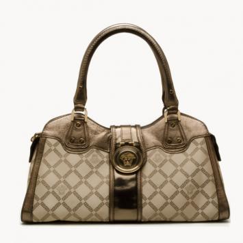 Pre Owned Versace Silver White Monogram Satchel