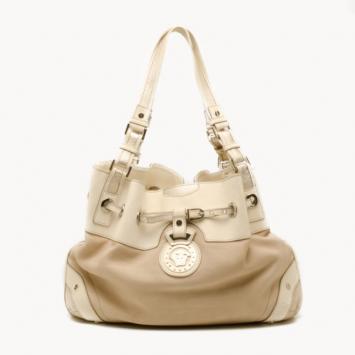 Pre Owned Versace White and Beige Leather Tote