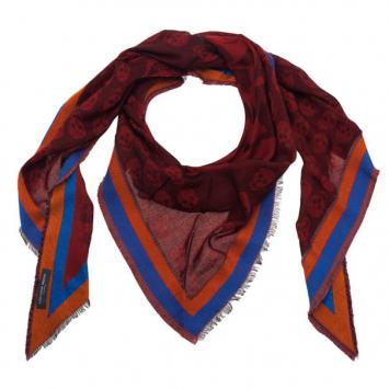 Pre Owned Alexander McQueen Red Unisex Modal Cashmere Skull Triangle Kefia