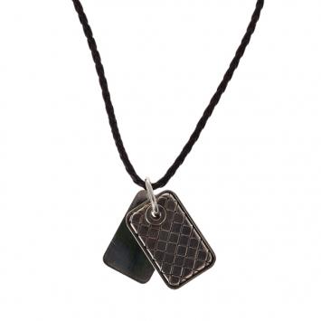 Pre Owned Bottega Veneta Unisex Brown Leather Woven Silver Pendant Necklace