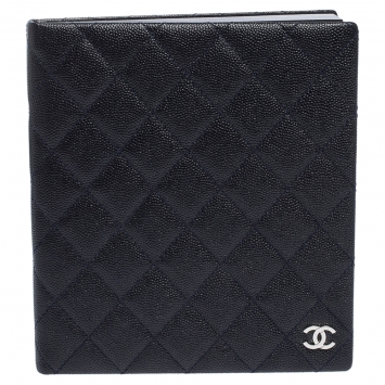 Pre Owned Chanel Navy Blue Quilted Leather Agenda Notebook