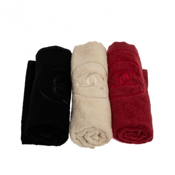 Pre Owned Chanel Beauté Cotton 3 Pc Hand Towel Set 