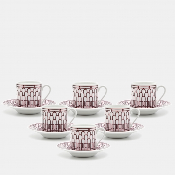 Pre Owned Hermes Rouge H Deco 6 Sets of  Coffee Cup And Saucer