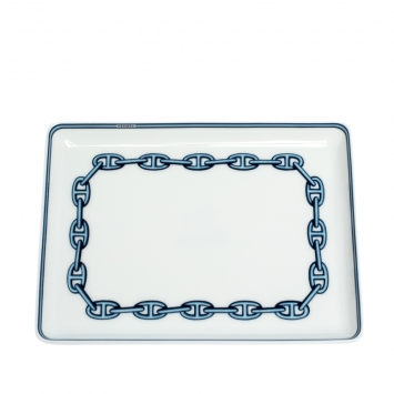 Pre Owned Hermes Blue & White Porcelain Chain d'Ancre Tray