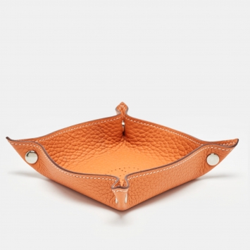 Pre Owned Hermes Potiron Taurillon Clemence Leather Mises et Relances H Evelyne Mini Change Tray