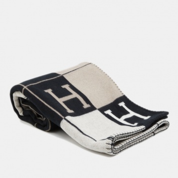Pre Owned Hermes Black Merino Wool & Cashmere Avalon III Blanket